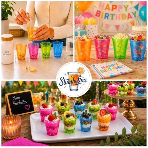 Stumbelina 100 Count Neon Sparkle 1 oz Plastic Shot Glasses