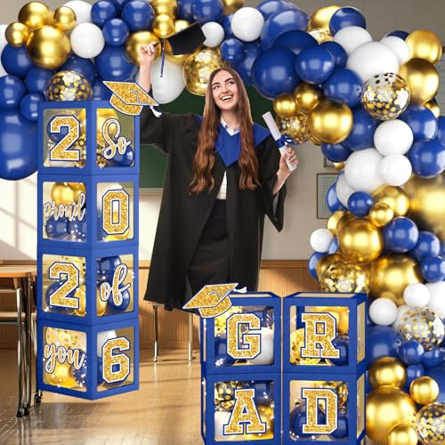 Class of 2026 Graduation Decorations Set - Blue & Gold Balloon Arch