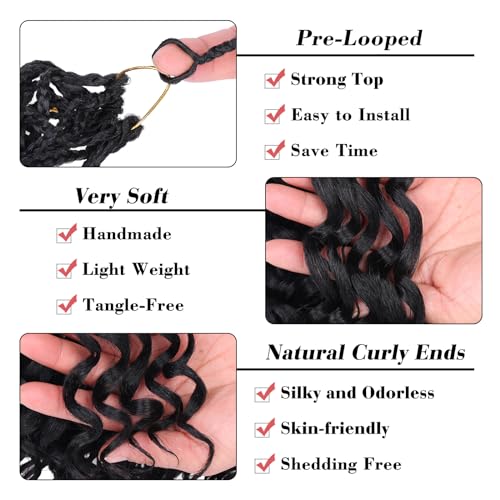 Leeven Gogo Curl Crochet Hair 12 Inch 8 Packs - Black Ocean Wave Synthetic Braiding Extensions