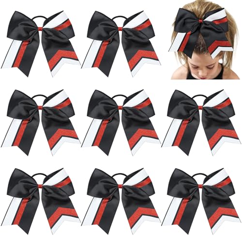 8PCS Glitter Cheer Bows for Girls & Teens - Bulk Hair Accessories for Cheerleading & Sports