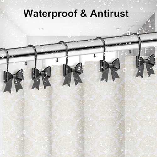 Black Metal Decorative Bow Knot Shower Curtain Hooks - 12 Pack