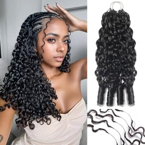 Human Crochet Hair for Black Women Burmese Curly Human Hair Crochet Bundles 20 Inch 50g Pre-Separated Feather Crochet Human Hair Wet and Wavy Invisible Miracle Knots Hair Natural Black