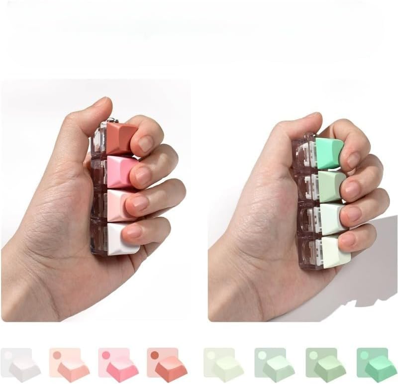 Keyboard Fidget Toy Set - 4-in-1 Decompression Button Keychain for Stress Relief | Pink & Green