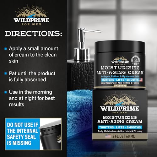 Men's Face Moisturizer Cream - Anti Aging & Wrinkle - Men's Shave Lotion - Made in USA - Collagen, Hyaluronic Acid, Vitamins E & A, Avocado Oil - Age Facial Skin Care, Day & Night Moisturizing, 2 oz