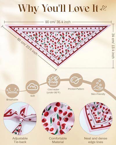 Mesovor Cherry 3 Pack Triangle Tie-Back Headbands - Stylish Hair Scarf Set