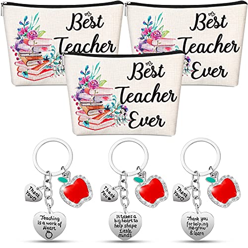 Teacher Appreciation Gifts Set - 6 Pack Book Style Makeup Bags & Keychains