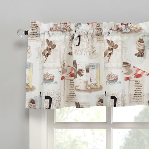 No. 918 Brew Coffee Shop Semi-Sheer Kitchen Curtain Set, 54" x 36" - White