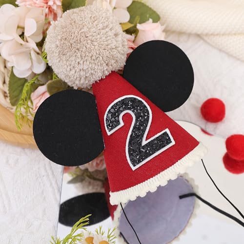 Mouse Birthday Hat for 2nd Birthday - Red & Black Party Hat
