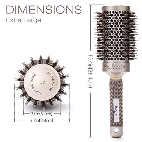 Baasha Large Round Hair Brush with Boar Bristles - 3 Inch Vented Ceramic Barrel for Long Hair