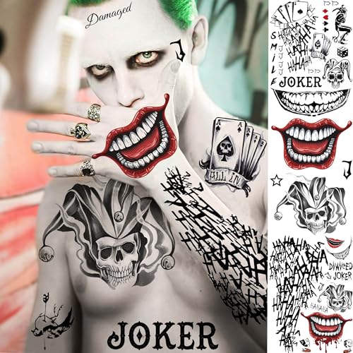 FANRUI Jok Halloween Face Tattoos 6 Sheets Temporary Body Art for Adults & Kids