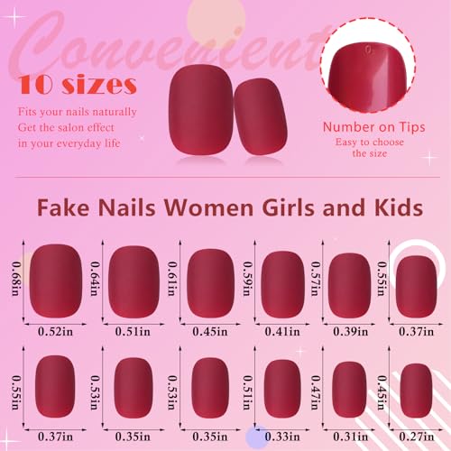 AddFavor Matte-Round Short Press-On Nails 576pcs Full Cover Fake Nail Tips for Women Girls
