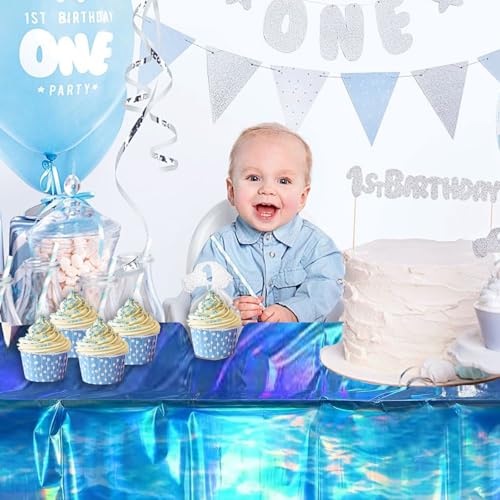 Ocean Wave Tablecloth - 108x54 Inches, 4 Pack Disposable, Blue