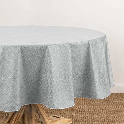 Elrene Monterey Linen-Texture Vinyl Tablecloth, 70" Round, Gray