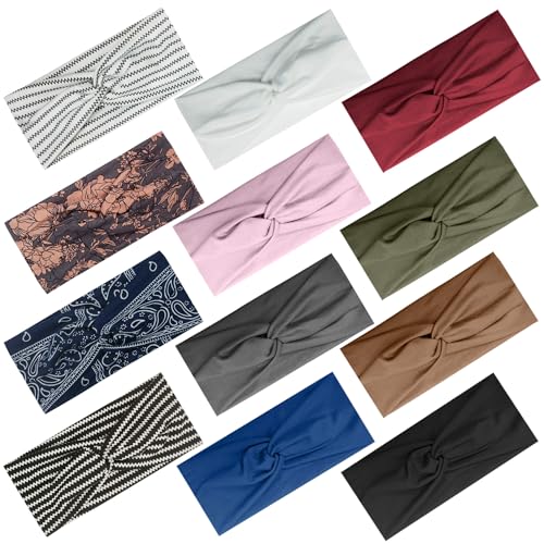 Wave Stripe Headband Set - 12 Pcs Soft Twisted Hair Bands for Women