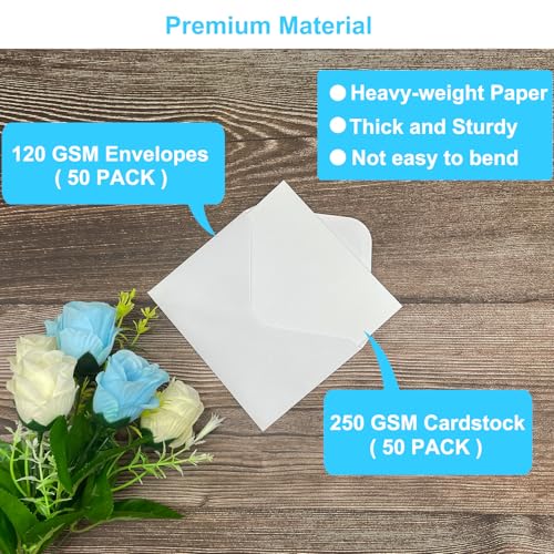 50 Pack White Blank Greeting Cards & Envelopes - 5x7 DIY Set