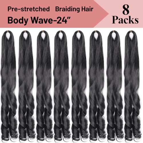 Luoyudu French Curly Braiding Hair 24Inch Loose Wavy 8 Packs #1B Black Bouncy Braiding Hair Extensions 75g/Pack Synthetic French Curl Crochet Hair Extensions£¨8packs,24Inch)
