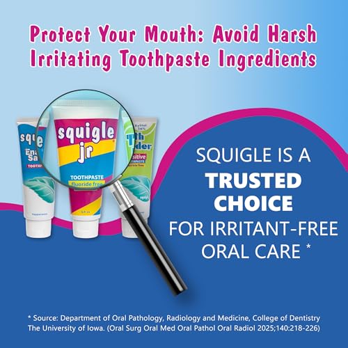 Squigle Jr Kids Raspberry Fluoride-Free Toothpaste 3.4oz – Xylitol, Low Foam, Gentle Oral Care