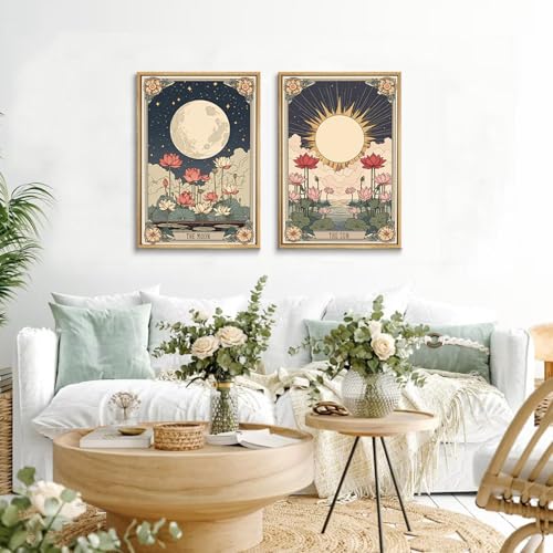 Boho Tarot Card Canvas Wall Art Set - Sun & Moon Posters