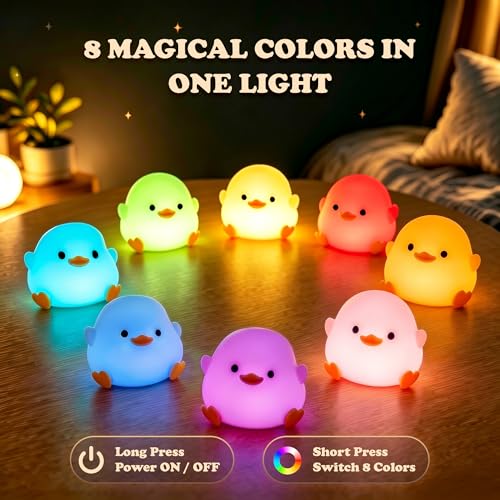 Mini Duck Night Light - 8 Color Changing Silicone Lamp for Kids
