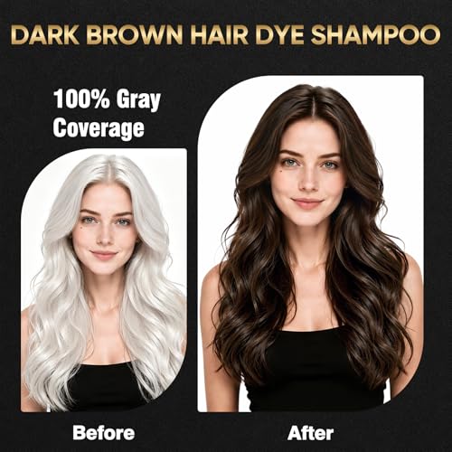 Dark Brown Hair Dye Shampoo 3-in-1 for Gray Coverage - 15 Min