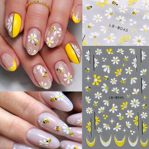 5D Embossed Nail Art Stickers - Bee, Ladybug & Flower Designs