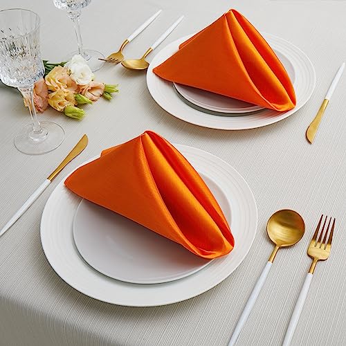 Orange Satin Dinner Napkins - 17x17 Inches, 16 Pack for Weddings & Parties