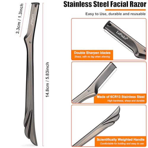 LePinko Metal Facial Razor Set, dermaplane razor for Women and Men