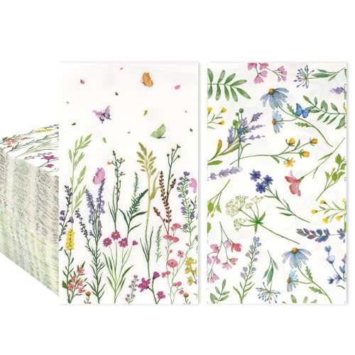 Wildflower Paper Napkins - 100 Pack Disposable Floral Guest Napkins