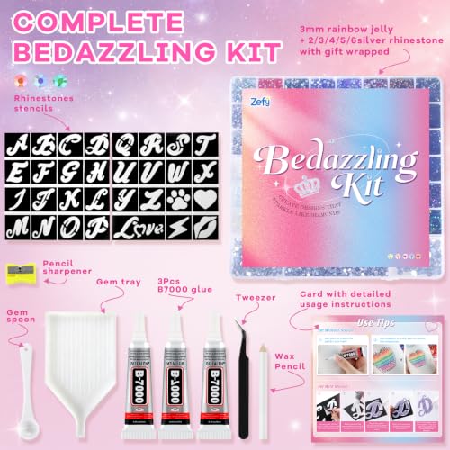 Zefy 56000 Pcs 3mm Resin Rhinestones Bedazzler Kit with Stencils