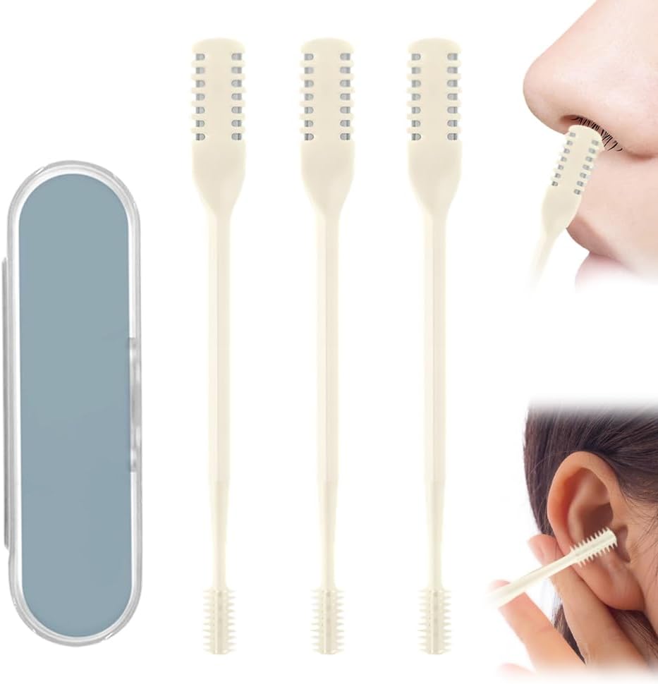 Nasal Hair Cutter - 2-in-1 Manual Nose Trimmer with Cleaning Brush | 360° Rotating Design, Double-Sided Tool for Men & Women (White, 3 PC)