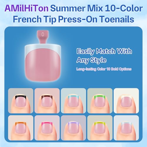 300PCS Long Square French Tip Toe Nail Tips for Wide Toenails, Soft