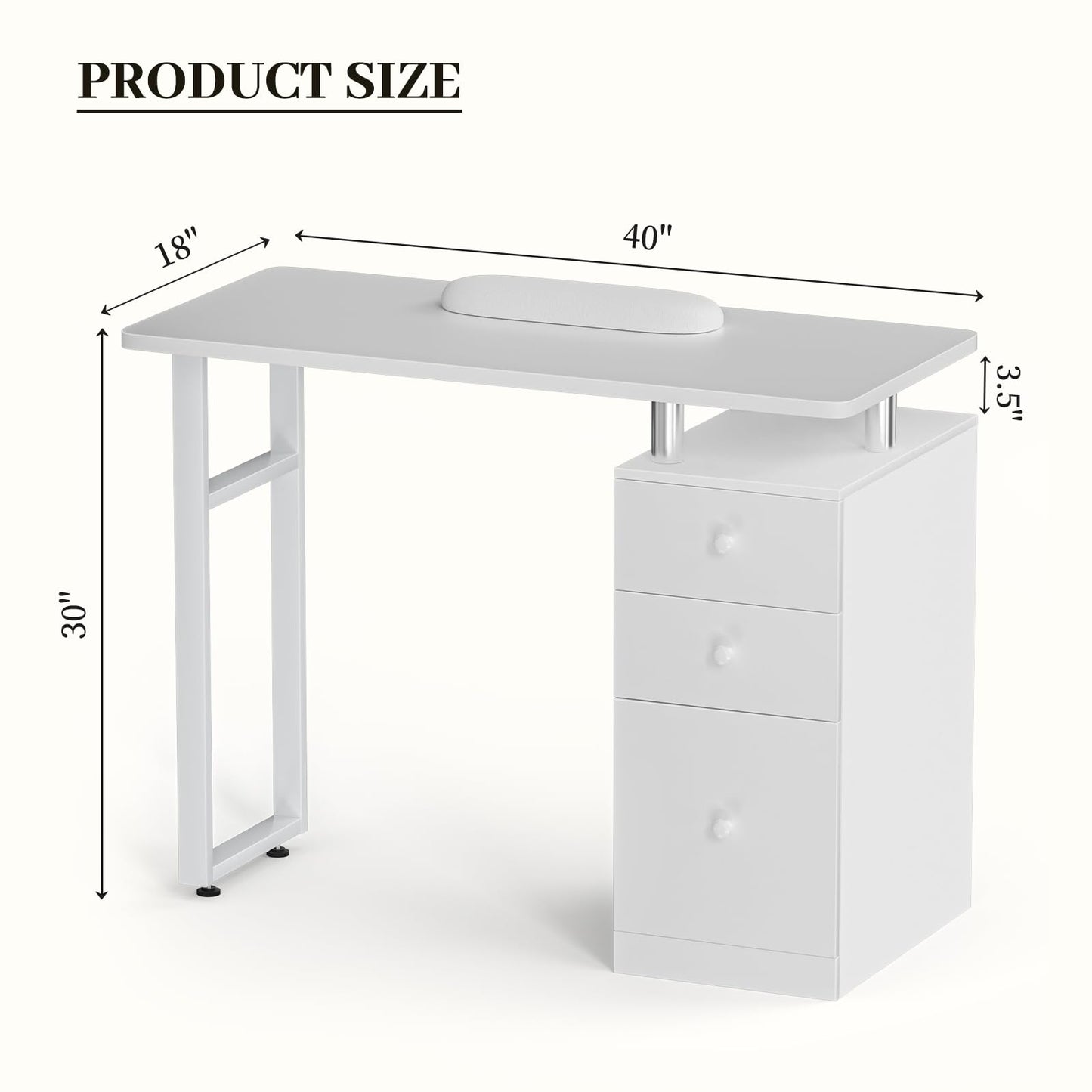 Charmmade Nail Desk, White Manicure Table with Wrist Cushion