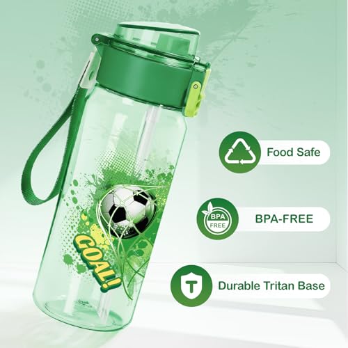 Wooshwa Tritan Kids Water Bottle 18.6 Oz Leakproof with Straw