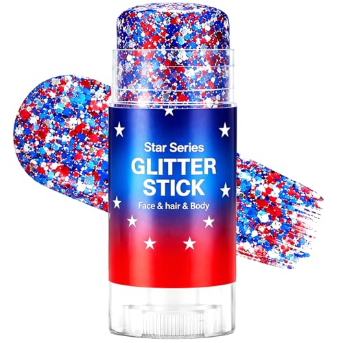 4th of July Body Glitter Stick - Red White Blue Face & Hair Glitter