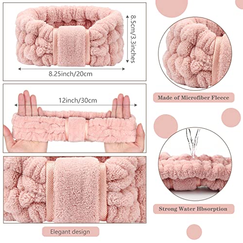 WILLBOND Spa Headband for Washing Face - Pink (4 Pack), Microfiber Terry Cloth Facial Headbands