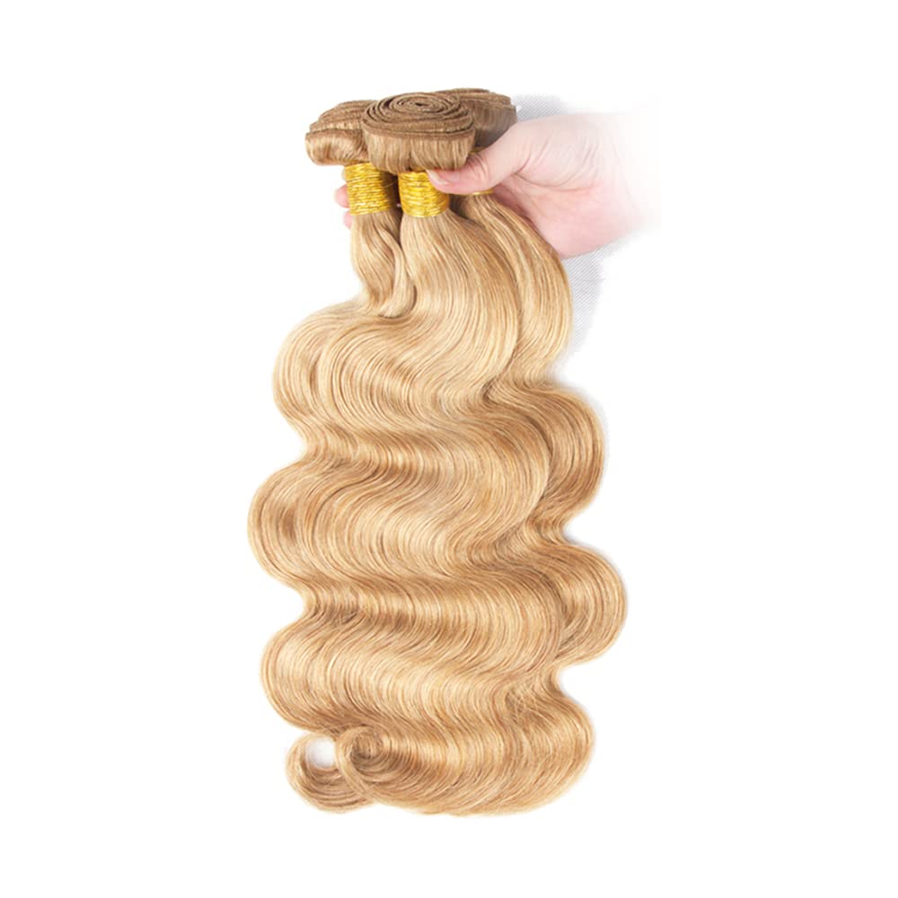 P27/613 Blonde Bundles Human Hair Body Wave Bundles 22 24 26 Inch Highlight Blonde Unprocessed Brazilian Virgin Hair Deals Quick Weave Hair Extensions 3 Bundle 50 Gram Per Bundle For Woman