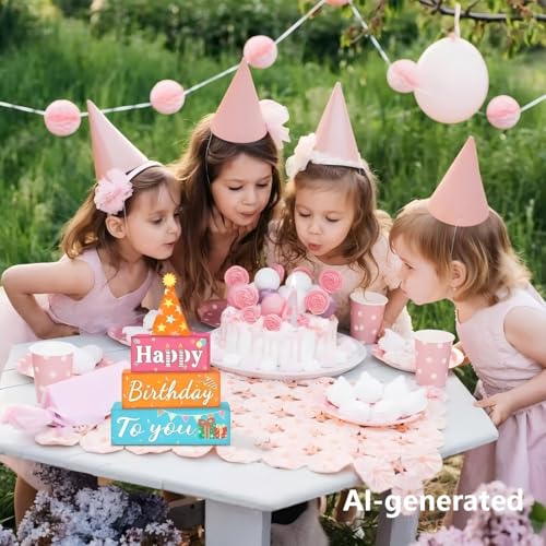 Happy Birthday Wooden Table Decor - 4 Piece Rustic Centerpieces