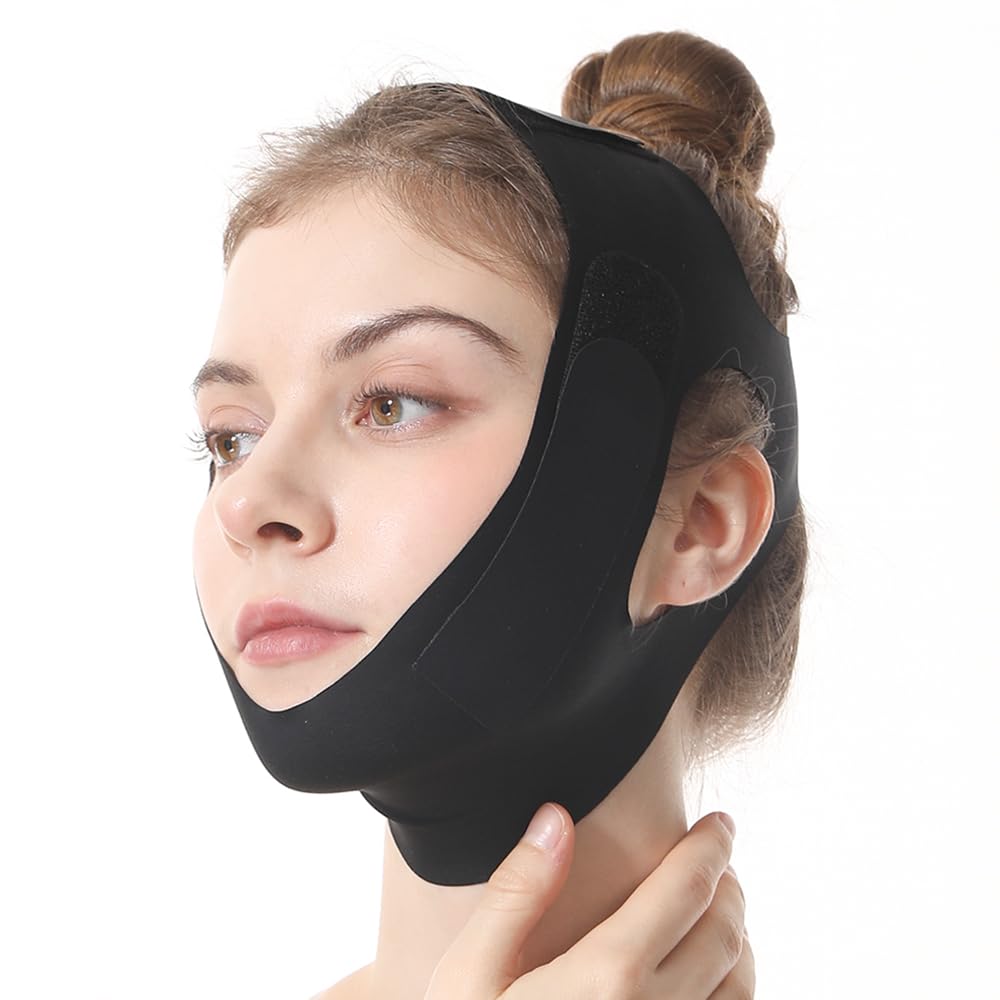 Chin Strap for Sleeping, Reusable Double Chin Reducer, V Line Lifting Mask, Jaw Strap, Jawline Shaper, Jaw Exerciser for Women, Black
