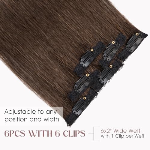 Elailite Dark Brown 10 Inch Short Clip-In Human Hair Extensions 6PCS, Natural Volume & Blends Well