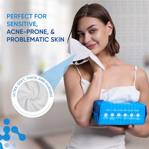 WITHU Biodegradable Disposable Face Towels - Ultra Soft Makeup Remover Wipes, 60 Ct