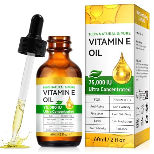 Vitamin E Oil for Skin & Hair - 75,000 IU, 2 Fl Oz - Natural Anti-Aging Moisturizer