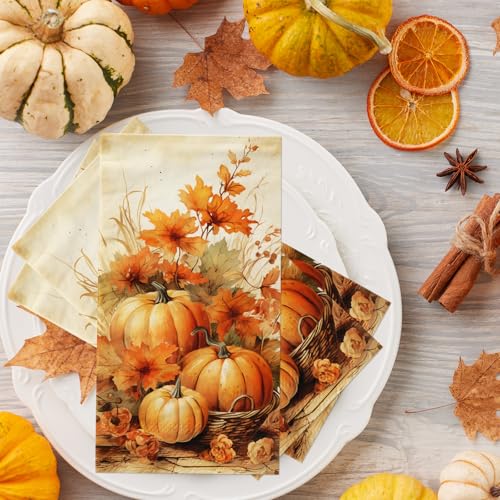 100-Pack Fall Pumpkin Paper Napkins - Floral Thanksgiving Design