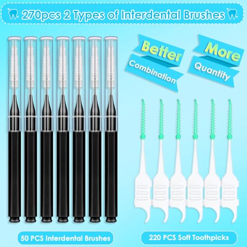 Jupwalz Black Interdental Brush & Dental Picks Kit - 270Pcs Oral Cleaning Set