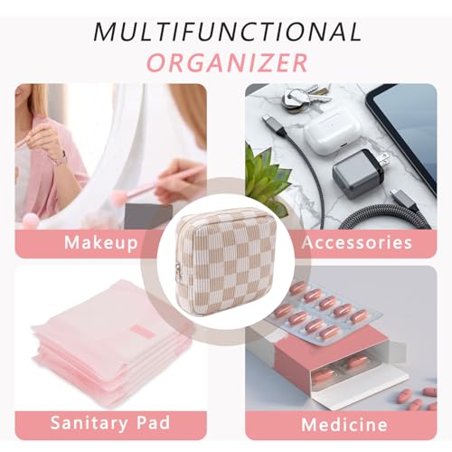 Cute Small Corduroy Zipper Makeup Bag - 09Beige Checker