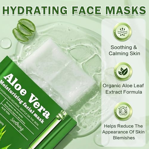 12PCS Aloe Vera Face Masks - Hydrating & Soothing Sheet Set