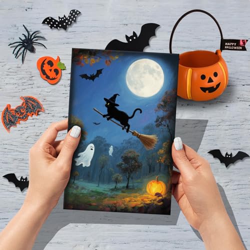 SuperShunhu Halloween Card Set - 24 Blank Note Cards with Cats & Ghosts