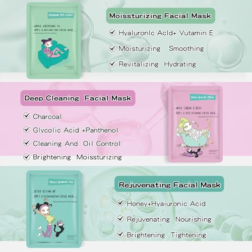 GUOYAOLIFU Hydrating Face Mask Set for All Skin Types - 6 Pack