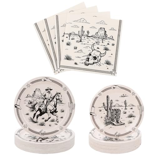 Cowboy Party Supplies Set for 20 | 60PCS Disposable Plates & Napkins