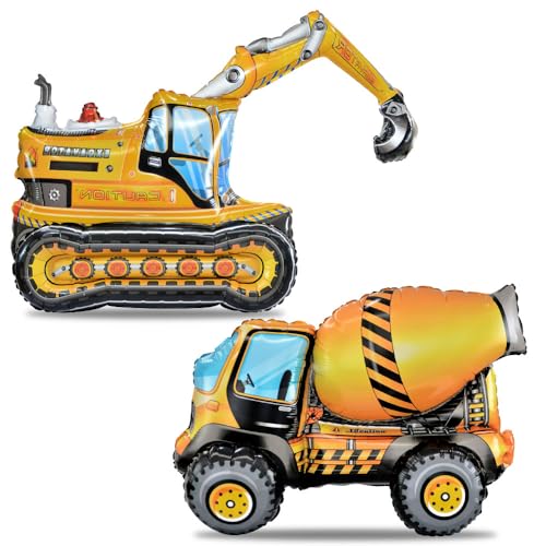 EASUTE 2PCS 4D Excavator Construction Balloons - Birthday Party Supplies