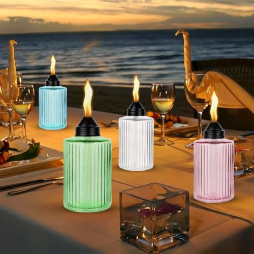 Nonley 4 Pack Citronella Glass Table Top Torches - 12oz Refillable Outdoor Lanterns for Patio & Garden Decor